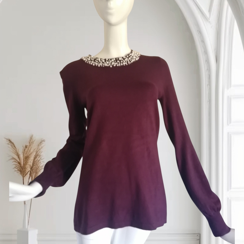 Karl Lagerfeld Burgundy Sweater with Pearl Detail